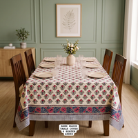 Nappe Prabhava en coton imprimé floral rose, personnalisable, durable, 50D/24F, style classique, lavable en machine, pour usage domestique