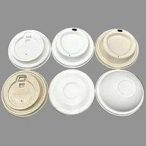 Wholesale Customized Disposable Degradable 12oz16oz Environmentally Friendly Paper Cup Lids Sugar Cane Pulp Coffee Drink Lids