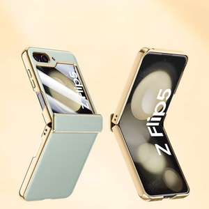 Para Samsung Z Flip5 funda de teléfono para Samsung <span class=keywords><strong>ZFlip4</strong></span> 3 funda protectora de cuero galvanizado funda de bisagra película cubierta de teléfono integrada - Product Image 3