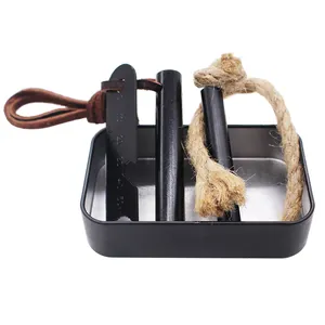 Climbing Gear Paraffin Wax Hemp Rope Tinder Wick Fire Starter with Tin Box