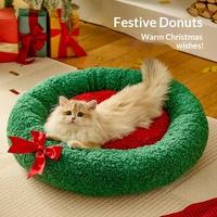 Lit pour chat et chien, design semi-fermé, pour sommeil profond, douillet, en forme de cercle, rembourrage en coton PP, idéal pour l'hiver et Noël, vente en gros transfrontalière