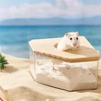 Boîte de bain de sable rectangulaire transparente en acrylique multicolore pour hamster avec design classique confortable et outils de nettoyage pour petits animaux