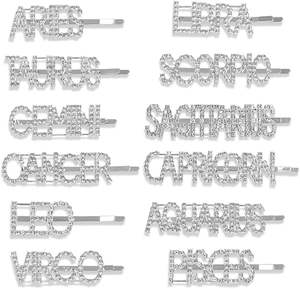 千金12星座字母发夹银色金属发夹女女孩字天水晶夹时尚发饰 - Product Image 5