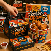 Boîte alimentaire personnalisée avec logo imprimé en papier kraft jetable pour restaurant de restauration rapide, à emporter, pour hamburgers, ailes de poulet, frites