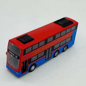Grosir 1 76 bus-Mobil Mainan Die Casting Bus Turis Dek Ganda Logam Paduan