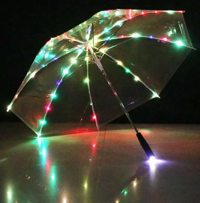 Wholesale 8 ribs manual kids Colorful flashlight offset umbrella clear with solar led lights