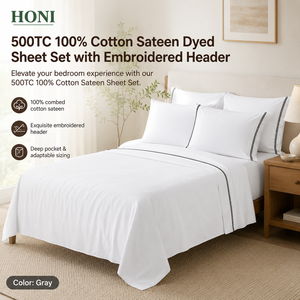 HONI OEM Custom 100% Cotton 4 Piece Set Single Bed 500TC Solid Color <strong>Flat</strong> <strong>Sheets</strong> for Beds with Fitted <strong>Sheet</strong> - Product Image 1