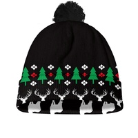 Bonnet tricoté personnalisé avec pompon motif sapin de Noël et renne, OEM ODM, vente en gros, pour adulte, printemps automne, fête, unisexe, chaud
