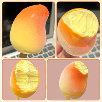 Moules à sucettes glacées en silicone en forme de mangue - 4 cavités 3D pour glaces à la mangue avec 50 bâtonnets en bois pour sucettes glacées et poudings aux fruits