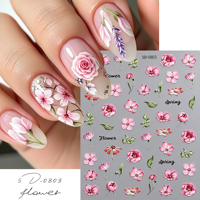 Autocollants 5D en relief pour ongles, motifs roses et lavande, décorations florales auto-adhésives, feuilles et lettres pour manucure printanière