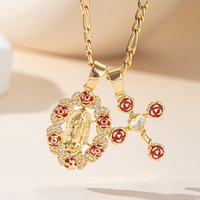 Collier Pendentif Floral Portrait Rose en Acier Inoxydable Plaqué Or 18K, Accessoire de Mode Européen Anti-ternissement pour Femme