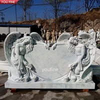 Nisan Marmer Beige Ukiran Tangan YOUFINE dengan Patung Malaikat, Monumen Pemakaman Mewah Kustom untuk Dekorasi Peringatan