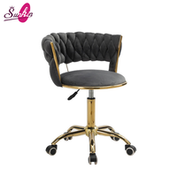 Chaise pivotante confortable de haute qualité pour salon de manucure avec roulettes, base à cinq pieds plaquée or, tabourets de salon en flanelle