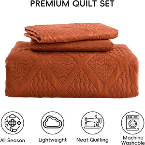 Modern Deep <strong>Orange</strong> Lightweight Ultrasonic Quilt Set <strong>Bedspread</strong> with Soft Fiber Wave Pattern for All Seasons and Customizable - Product Image 6