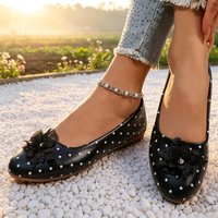 Ballerines à pois pour femmes, chaussures plates à bout rond avec nœud en dentelle, chaussures décontractées légères et confortables