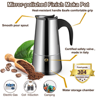Cafetière italienne en acier inoxydable 200/300/450 ml, expresso, latte, percolateur, machine à café italienne portable en verre pour cuisinière