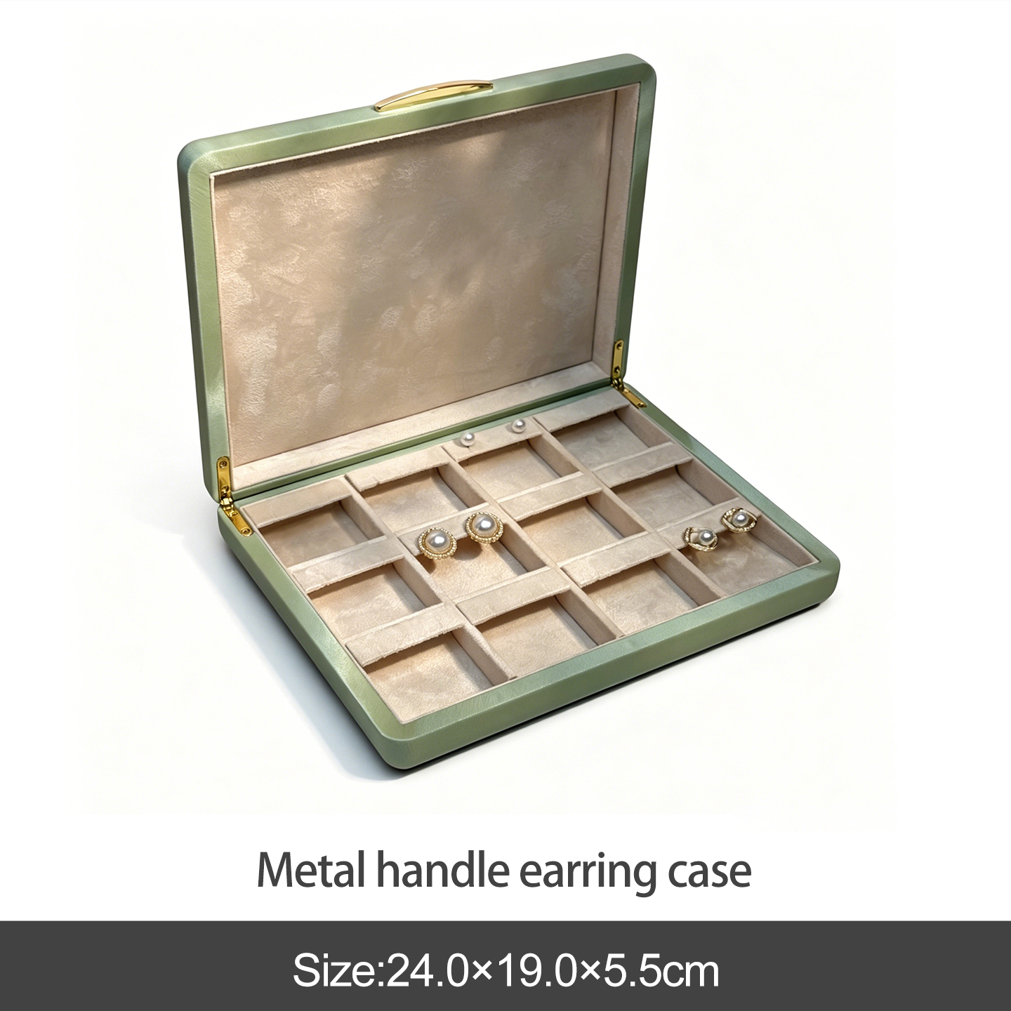 Green metal handle earring case