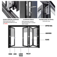EEHE portes en verre trempé pliantes anti-vent en aluminium portes pliantes bi en verre pour véranda