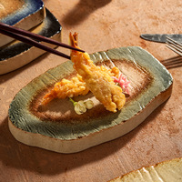 Vaisselle en céramique japonaise, forme rétro, plat à sushi en céramique brûlée à l'oiseau, usage domestique et commercial, cadeau de grande valeur, plat à changement de couleur au four