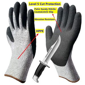 Gants Anti-Coupure de niveau 5 HPPE, gants industriels Anti-Coupure avec revêtement en Nitrile de sable sur la paume - Product Image 2