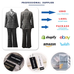 Trajes de Oficina para <span class=keywords><strong>Mujer</strong></span> X8280, Conjunto de Dos Piezas con Pantalones Holgados y Chaqueta Cruzada a Cuadros, Estilo Ejecutivo - Product Image 3