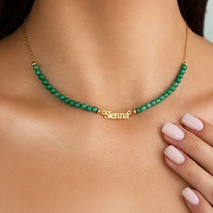 Colliers de mode personnalisés en acier inoxydable avec chaîne d'été, perles de pierre naturelle et perles de cristal colorées, style bohème - Product Image 2
