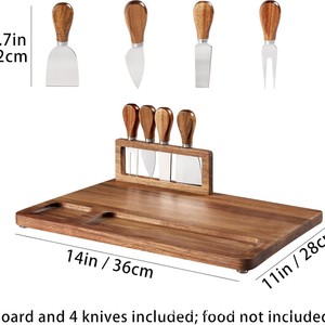 Bamboo Cheese Board <b>Set</b> With Knives And Serving Tray For Food Presentation And Dining - Product Image 5