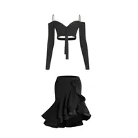 Conjunto de Ropa de Baile Latino para Mujer, Top Sexy con Hombros Descubiertos y Faldas con Volantes, Traje de Samba para Actuaciones en Escenario, Poliéster/Rayón