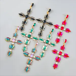 New Shiny Rhinestone Cross Dangle Earrings Women's Earrings Dinner Wedding Accessories Fashion Luxury Jewelry