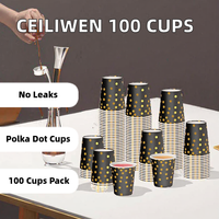 HENGSU Lot de 10 gobelets en papier noirs et dorés anti-fuite pour fête d'anniversaire, 9 OZ 245 ml, à pois, pour boissons chaudes et froides