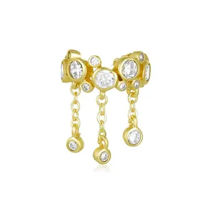 Gemnel fashion jewelry white cubic zircon cuff earrings non piercing tassel clip chain link earrings for woman