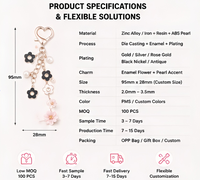 Porte-clés personnalisé en émail avec breloque cœur fleur, pendentif de sac en perles, anneau porte-clés en métal pour femmes, breloque de sac, cadeau, vente en gros