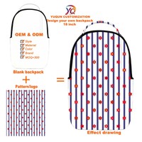 Sac à dos imprimé à rayures florales, 18 pouces, bleu et blanc, sac d'école pour filles avec poche pour ordinateur portable, pour voyage décontracté, sac à dos quotidien pour l'extérieur