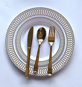 Set di stoviglie per piatti stampati in oro con motivo floreale fantasia in plastica usa e getta per la festa