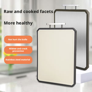 Planche à découper carrée en acier inoxydable double face antidérapante, résistante au lave-vaisselle, pour la cuisine domestique, qualité alimentaire, modèle LM01 (vente en gros) - Product Image 2