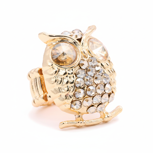 Children's Gold-Plated Owl Stretch <b>Rings</b> Clear <b>Crystal</b> Inlay Cute Korean Style Religious Statement Alloy Hand-Shaped Zinc - Product Image 4