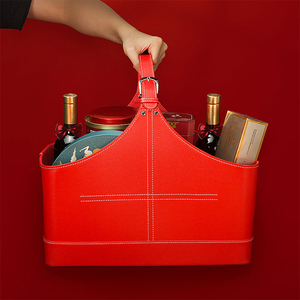 Tùy Chỉnh In Da Rượu Vang Đỏ Trái Cây Giỏ Hoa Rỗng Giỏ Quà Xách Tay Pu Da Lưu Trữ Giỏ Với Xử Lý - Product Image 3