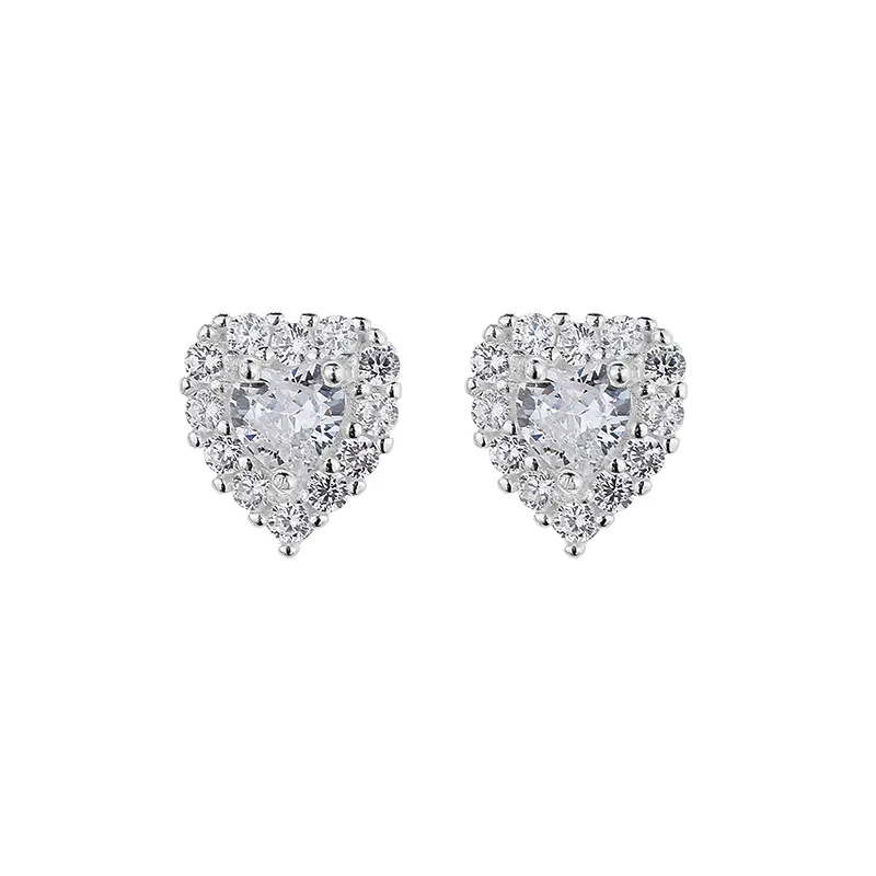 China Jewelry Wholesale S925 Silver Cute Heart-Shaped Stud Earrings Cubic Zirconia For Ladies Jewelry