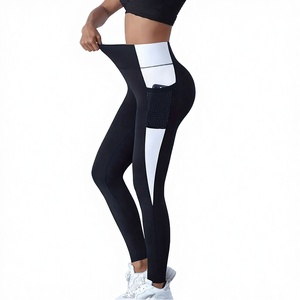 High Waist Color Blocking Yoga <b>Leggings</b> <b>With</b> <b>Pockets</b> Tummy Control Shapewear Full Length Pants - Product Image 2