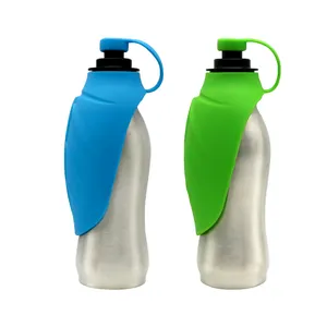 High Quality Outdoor Pet Bottle Single Wall Stainless Steel Water Bottle Silicon Travel Water Bottle For Dogs