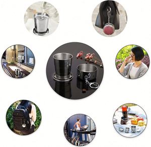 Taza Plegable de Acero Inoxidable, Taza Portátil para Beber Agua, Tazas Telescópicas Retráctiles y Plegables para Viajes al Aire Libre con Llavero - Product Image 5