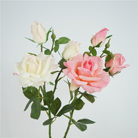 Vente en gros de roses artificielles en latex à 3 têtes, aspect réaliste, 65 cm, pour la décoration de mariage, de la maison et de la table