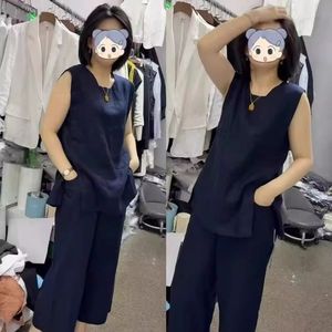 Women's Cotton <b>Linen</b> Set Sleeveless <b>Top</b> And Pants Breathable Casual Summer Wear White ZY 667 - Product Image 2