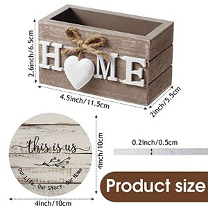 Lot de 6 <span class=keywords><strong>sous</strong></span>-verres en bois style ferme avec support, 4 pouces, décoration amusante pour cuisine, bar à café, table – Cadeau de déménagement - Product Image 2