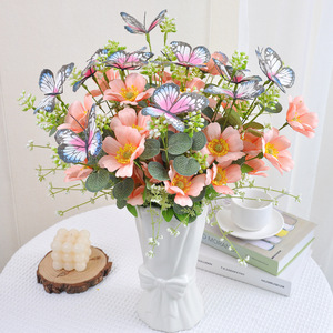 Ramo de Mariposas <span class=keywords><strong>Cosmos</strong></span> Artificiales Hechas a Mano, de Seda Ligera, Flores Silvestres, para Boda, Día de la Madre, Centro de Mesa, Decoración del Hogar, Primavera - Product Image 1