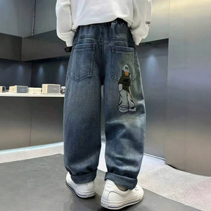 Pantalon en <span class=keywords><strong>jean</strong></span> ample délavé rétro pour enfants, broderie de dessin animé au dos, jeans amples à <span class=keywords><strong>taille</strong></span> élastique pour adolescents, personnalisable - Product Image 2