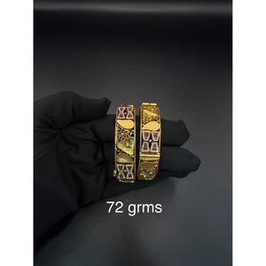 925 SILVER <b>Set</b> of 4 Polished Gold Thin Stackable Diamond Bracelets Fine <b>Bangles</b> - Product Image 2