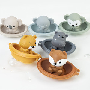 Juguete de baño de barco flotante para niños, juego de dedos de animales apilables de silicona adecuado para bebés jugando en el agua y bañándose - Product Image 2