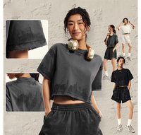 2024 nouveau Design recadrée Tee100 % coton haut court Femme acide lavage haut court pour les femmes