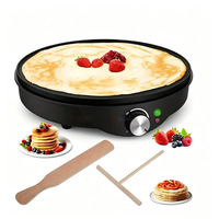 Crêpière Électrique Antiadhésive, Machine à Crêpes, Plaque Chauffante Plate en Fer avec Épandeur de Pâte pour le Petit-Déjeuner